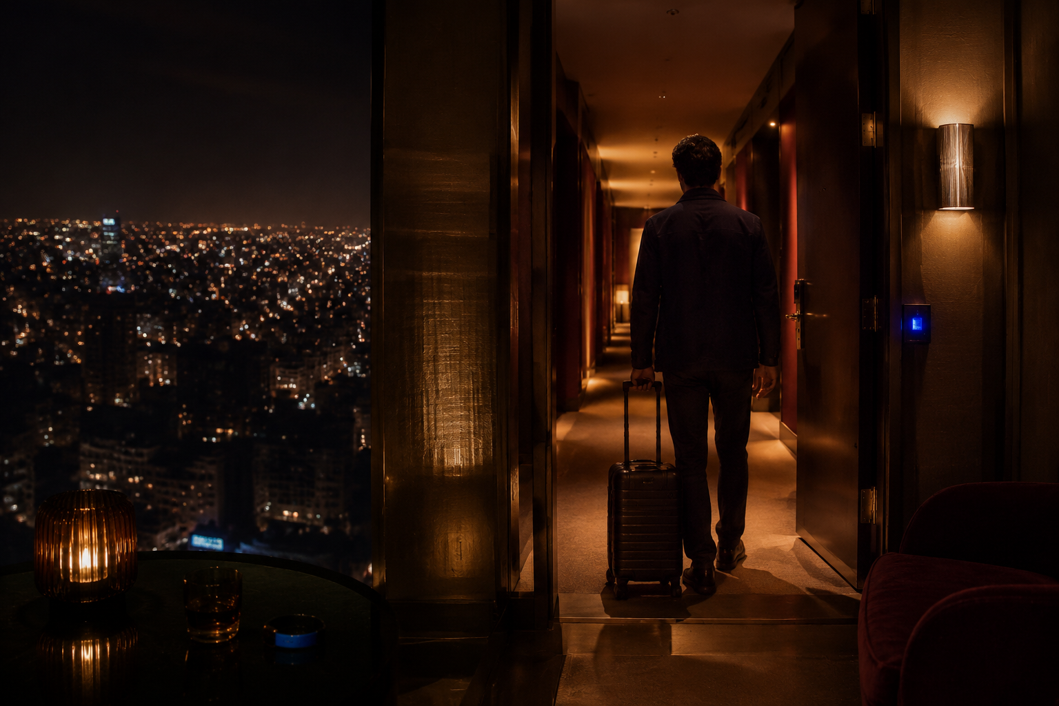 Ciudad nocturna y señales de viaje para experiencias adultas verificadas